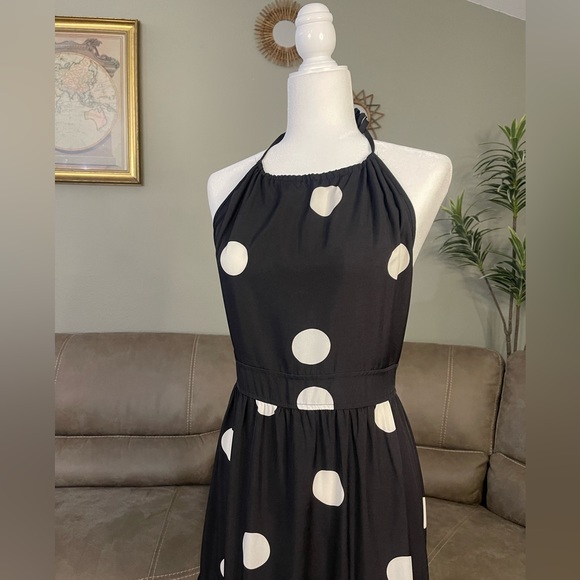 SEXY New Black & White Polka Dot Halter Maxi Dress Sz L Large - Picture 4 of 10
